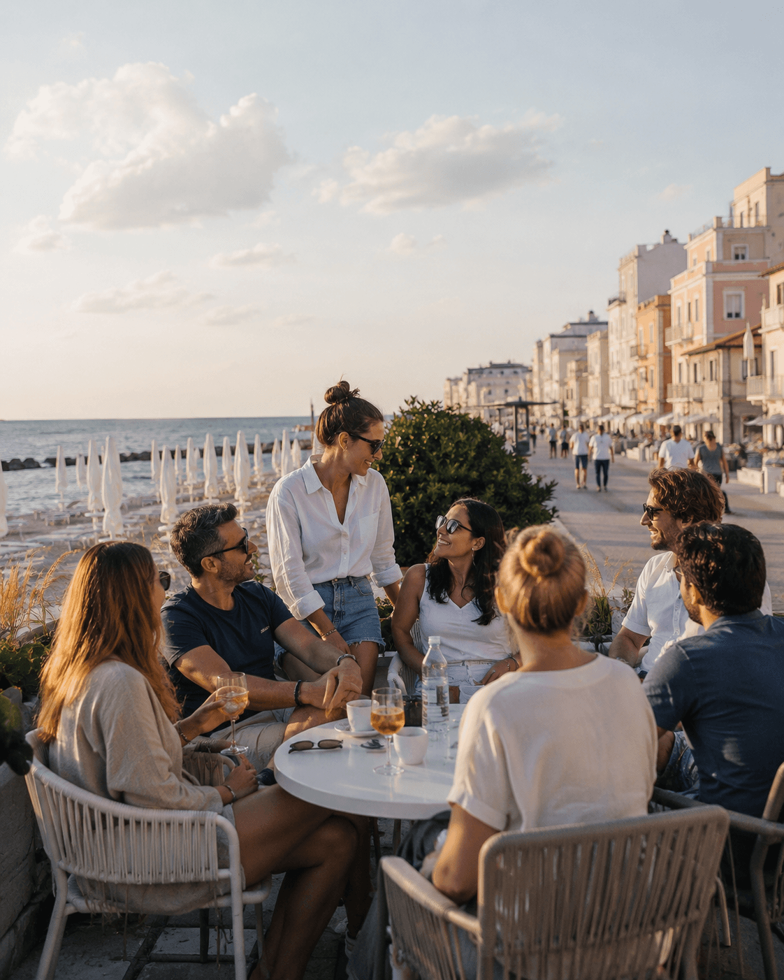 Persone riunite in un contesto costiero